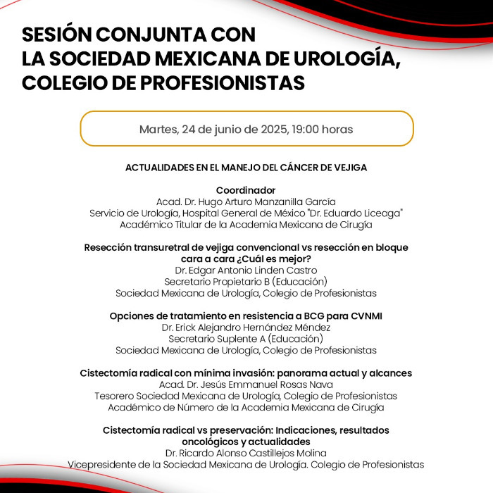 Sesión Conjunta con la Sociedad Mexicana de Urología, Colegio de Profesionistas