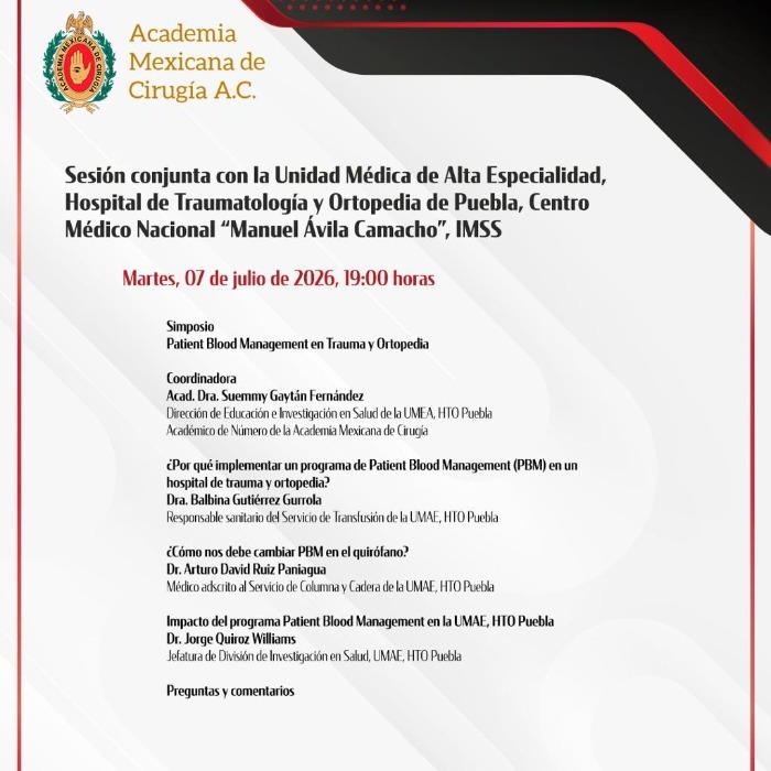 Simposio: Patient Blood Management en Trauma y Ortopedia